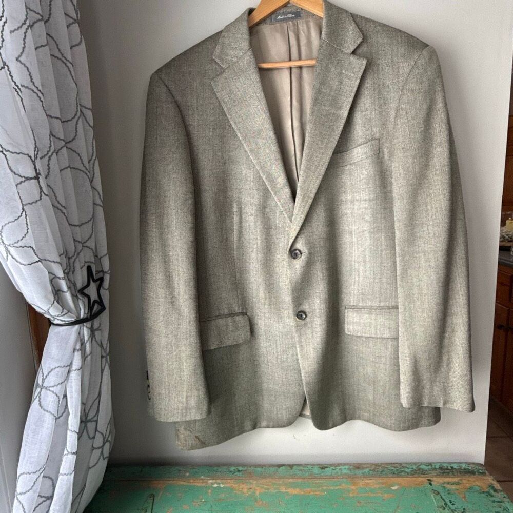 Oscar de la renta silk suit jacket blazer‎ men’s size 44R woven tan color office